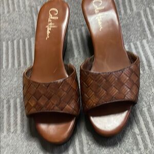 Cole Haan Brown Woven Leather Mules